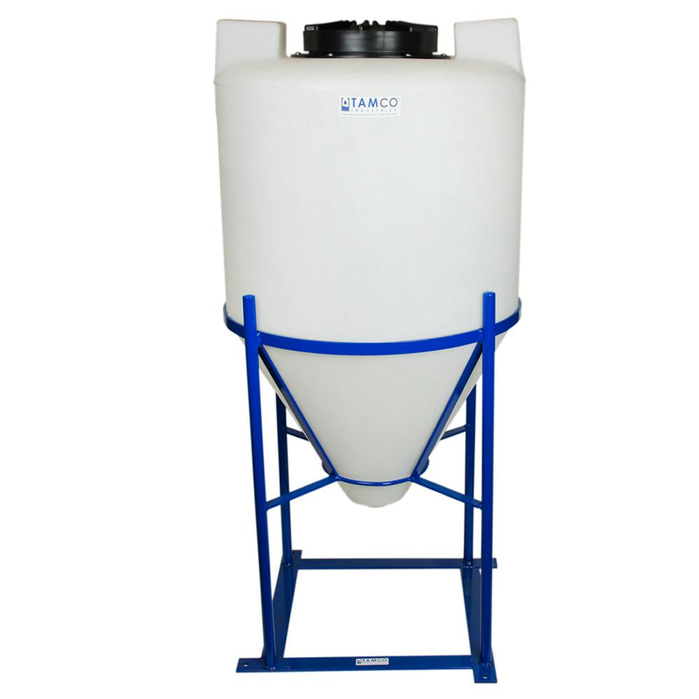 55 Gallon Tamco® Cone Bottom Tank with 60° Cone Angle & Mixer Mounts & 1-1/2" FPT Boss Fitting (Full Drain) - 26" Dia. x 42" Hgt. (Stand sold separately)