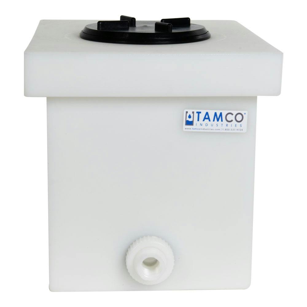 6 Gallon Natural Polyethylene Tamco® Tank with 5" Lid & 3/4" FNPT Polypropylene Bulkhead - 14" L x 10" W x 10" Hgt.