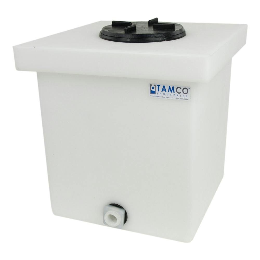 6 Gallon Natural Polyethylene Tamco® Tank with 5" Lid & 3/4" FNPT Polypropylene Bulkhead - 12" L x 12" W x 12" Hgt.