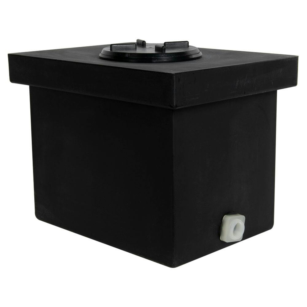 6 Gallon Black Polyethylene Tank with 5" Lid & 3/4" FNPT Polypropylene Bulkhead - 14" L x 10" W x 10" Hgt.