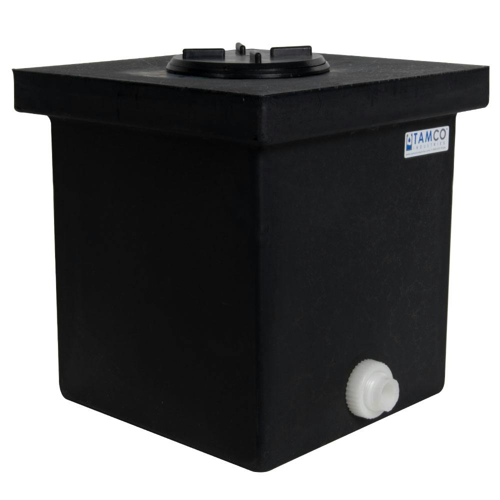 6 Gallon Black Polyethylene Tank with 5" Lid & 3/4" FNPT Polypropylene Bulkhead - 12" L x 12" W x 12" Hgt.