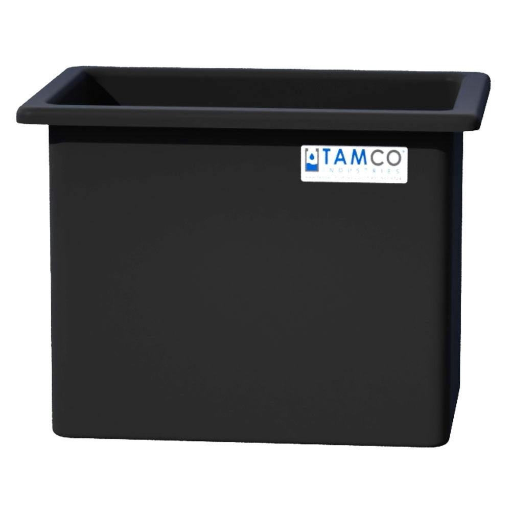 112 Gallon Black LLDPE Rectangular Tamco® Heavy-Duty Tank with External Flange & 2" Polypropylene Bulkhead Fitting - 36" L x 24" W x 30" Hgt. (Cover Sold Separately)