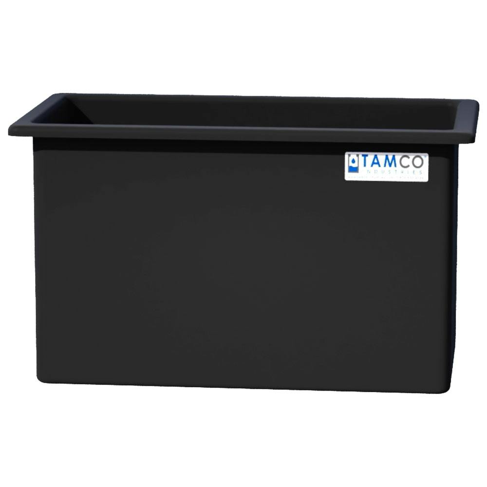 135 Gallon Black LLDPE Rectangular Tamco® Heavy-Duty Tank with External Flange & 2" Polypropylene Bulkhead Fitting - 48" L x 24" W x 30" Hgt. (Cover Sold Separately)