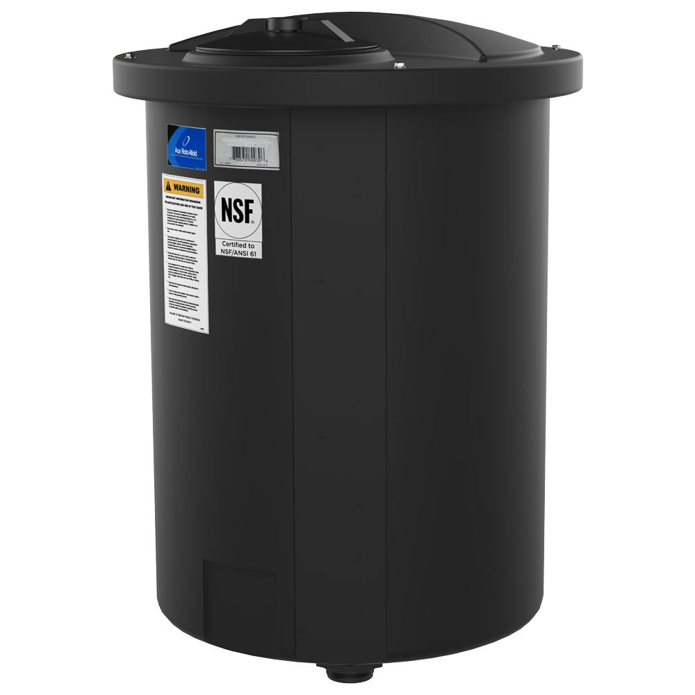 250 Gallon Black Open-Top 15° Cone Bottom Batch Tanks with Bolt On Cover - 36" Dia. x 65" Hgt.
