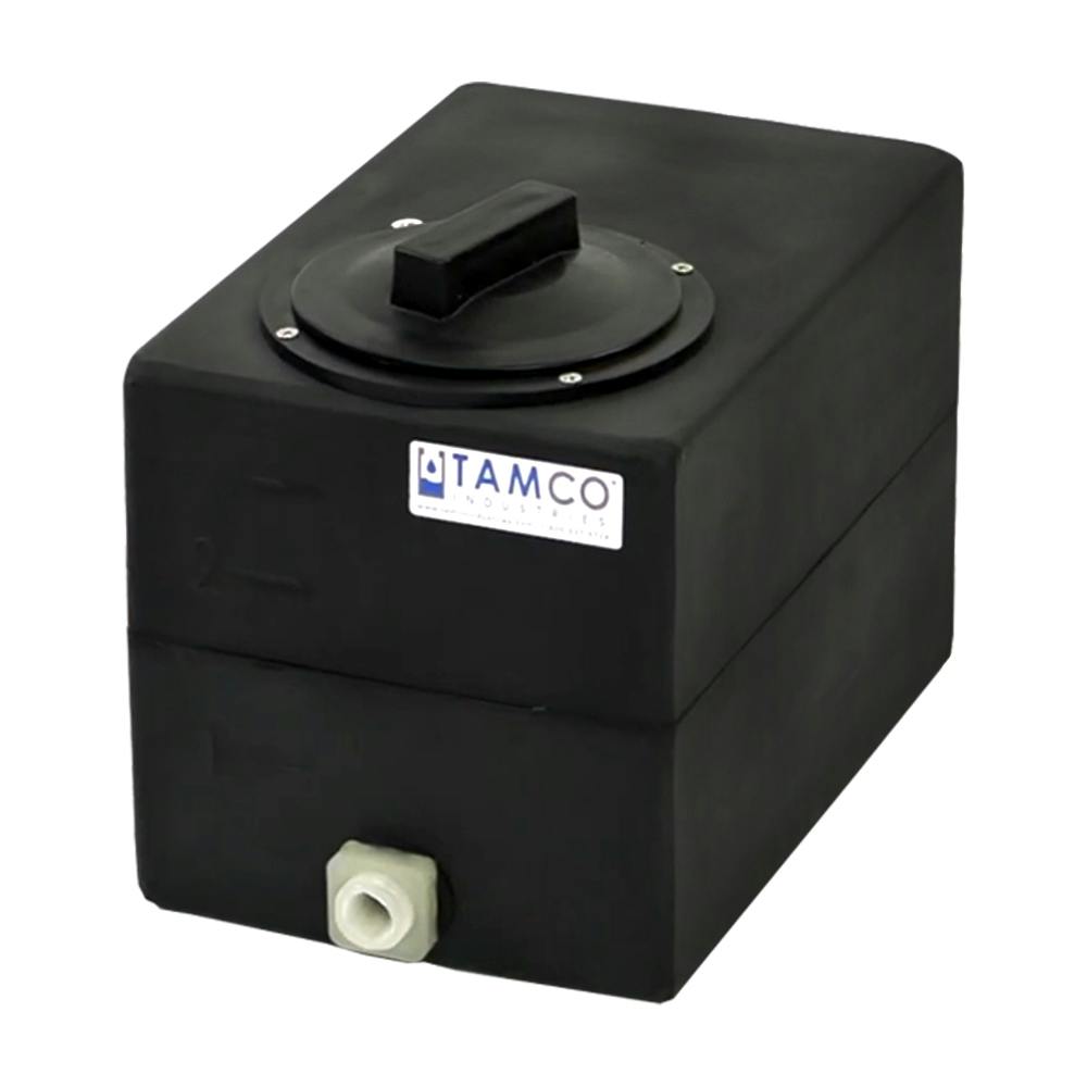 2-1/2 Gallon Black LLDPE Rectangular Utility Tamco® Tank with 4" Lid & 1/2" FNPT Fitting & 1/2-Gallon Graduations - 12" L x 8" W x 10" Hgt.