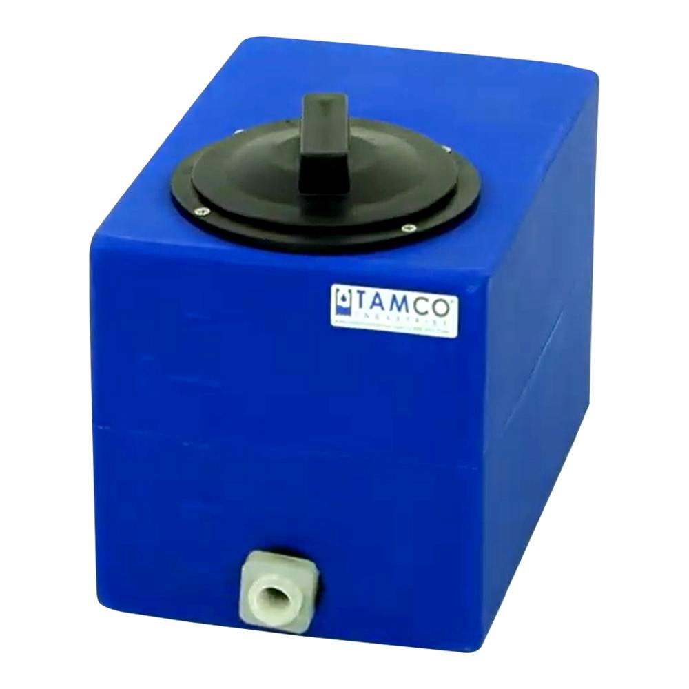 2-1/2 Gallon Blue LLDPE Rectangular Utility Tamco® Tank with 4" Lid & 1/2" FNPT Fitting & 1/2-Gallon Graduations - 12" L x 8" W x 10" Hgt.