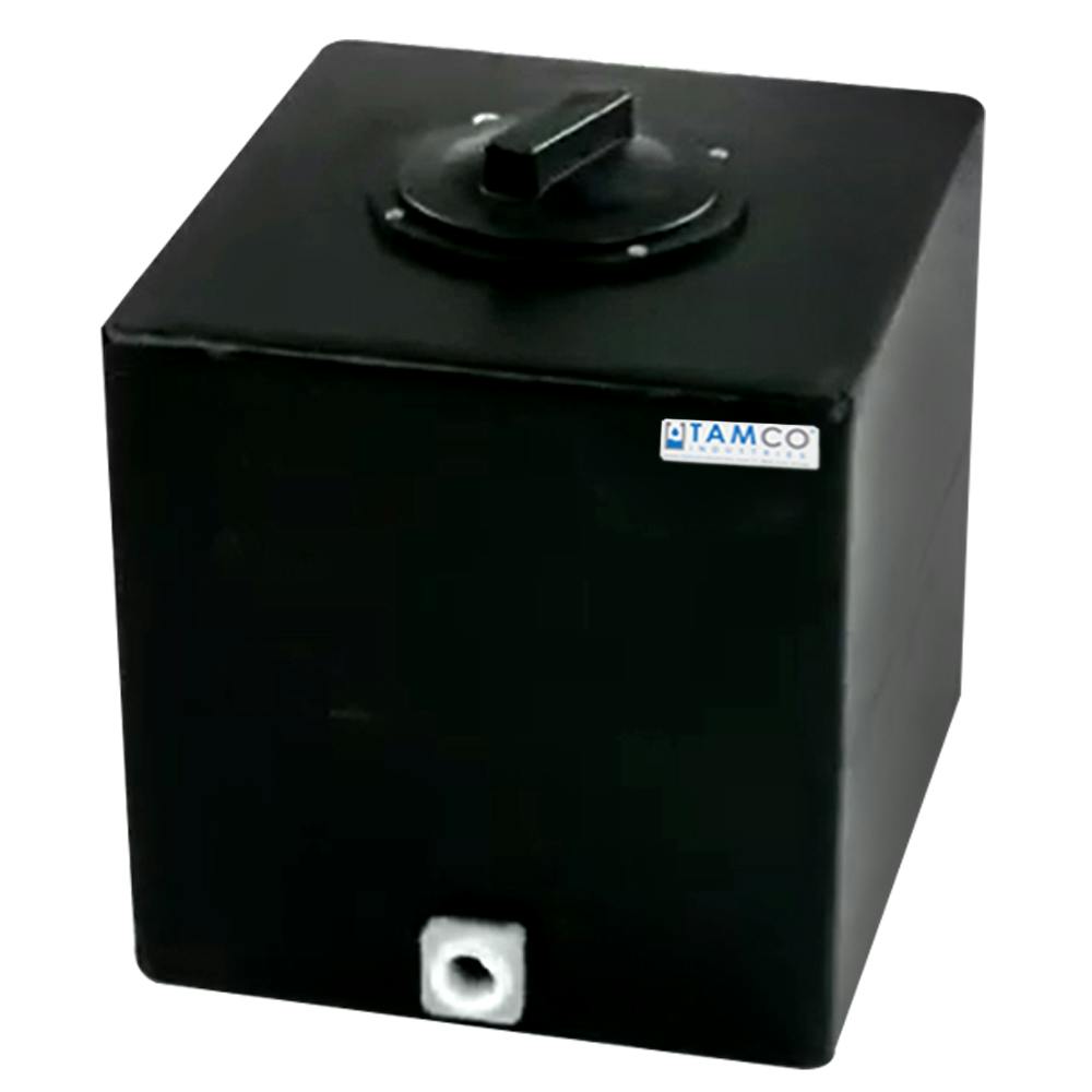 7 Gallon Black LLDPE Rectangular Utility Tamco® Tank with 4" Lid & 3/4" FNPT Fitting & 1-Gallon Graduations - 13" L x 12" W x 13-1/2" Hgt.