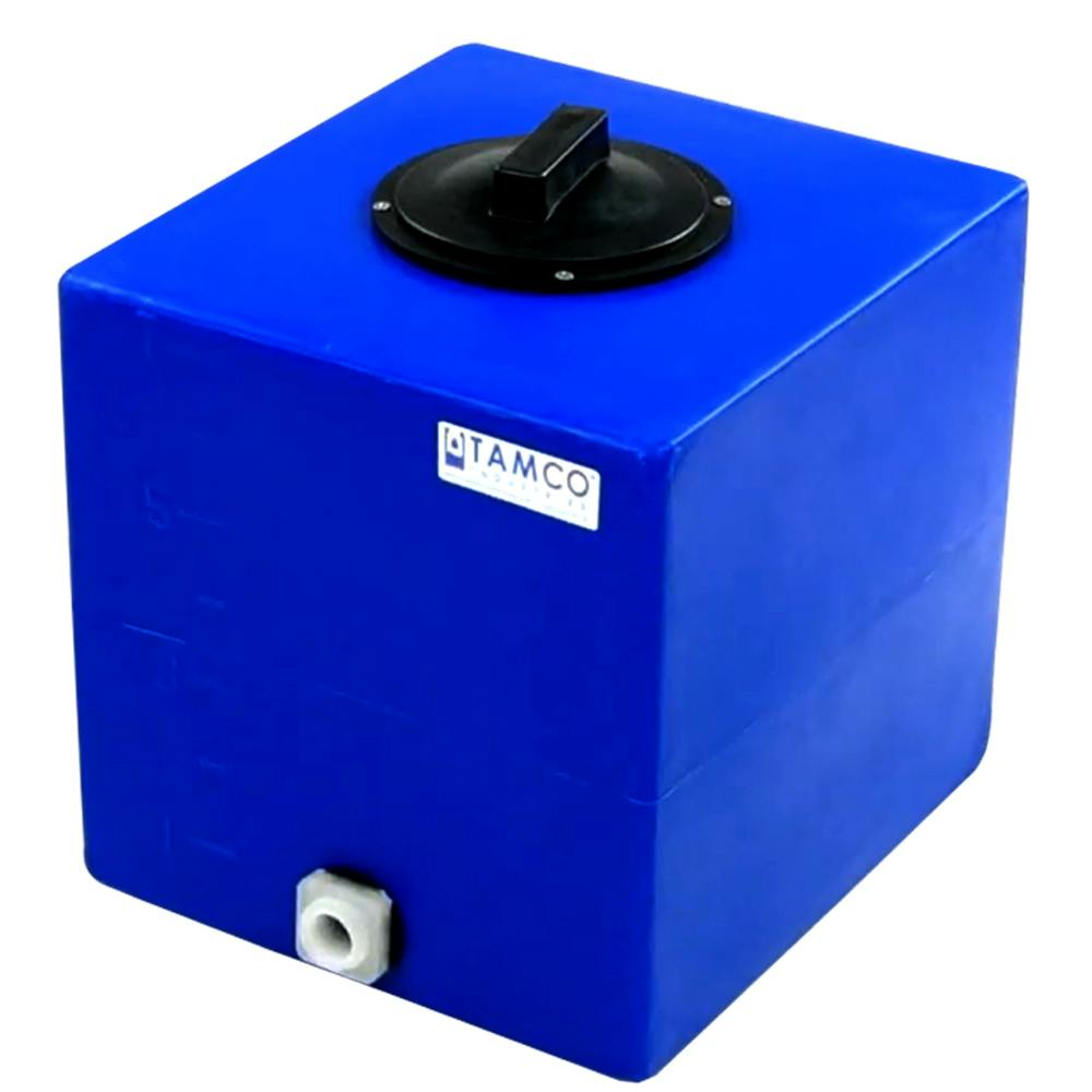 7 Gallon Blue LLDPE Rectangular Utility Tamco® Tank with 8" Gasketed Lid & 3/4" FNPT Fitting & 1-Gallon Graduations - 13" L x 12" W x 13-1/2" Hgt.