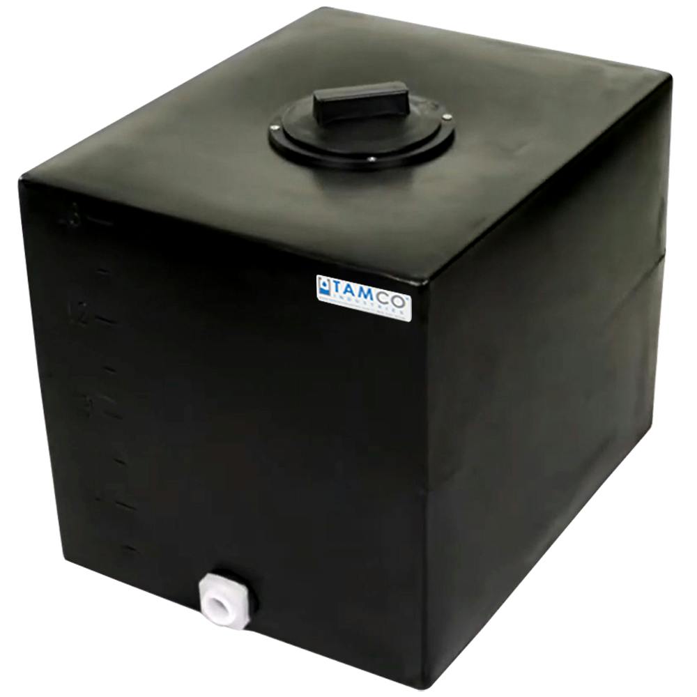 16 Gallon Black LLDPE Rectangular Utility Tamco® Tank with 8" Gasketed Lid & 3/4" FNPT Fitting & 2-Gallon Graduations - 18-1/2" L x 15" W x 16-1/2" Hgt.