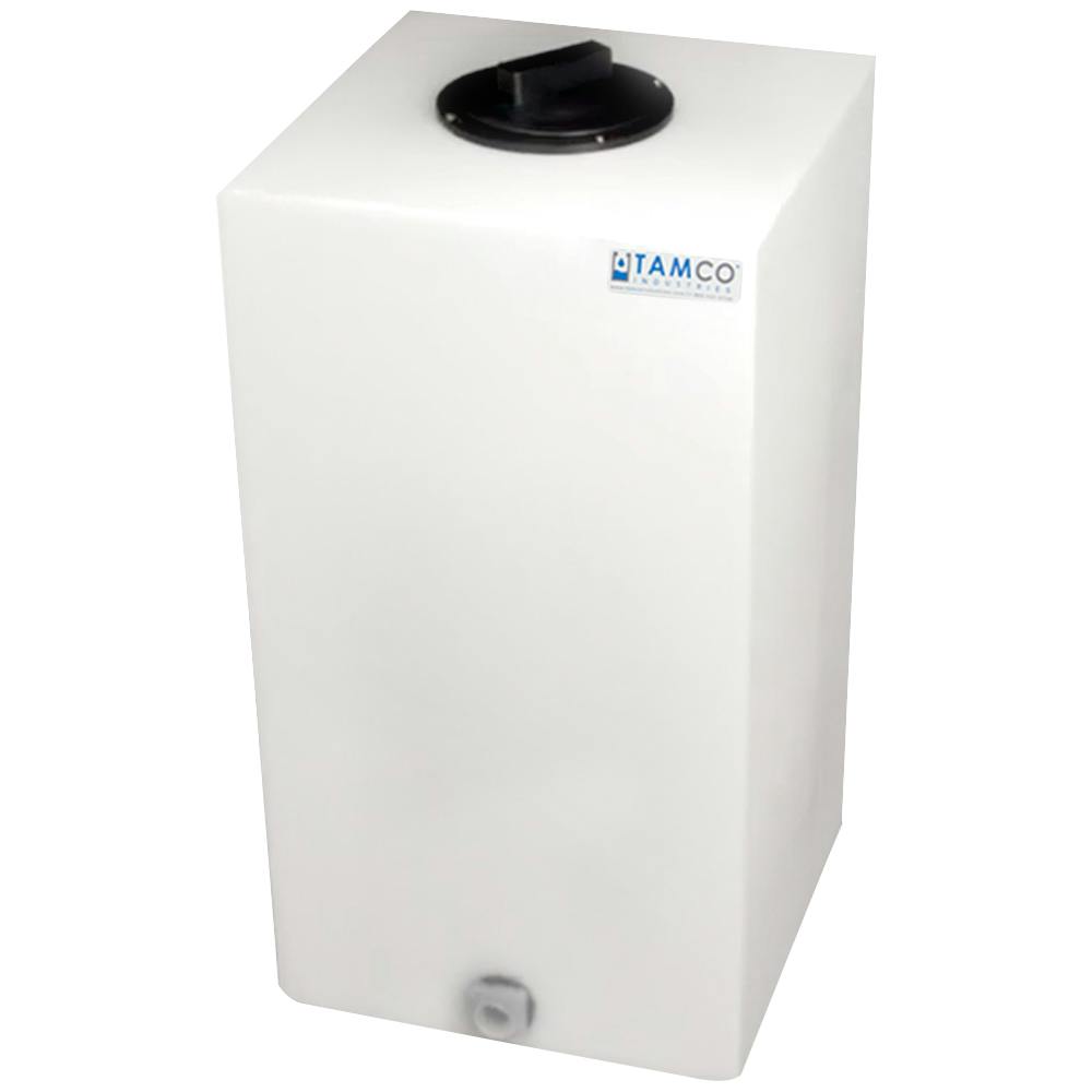20 Gallon Natural LLDPE Square Utility Tamco® Tank with 8" Gasketed Lid & 3/4" FNPT Fitting & 2-1/2-Gallon Graduations - 14" L x 14" W x 27" Hgt.