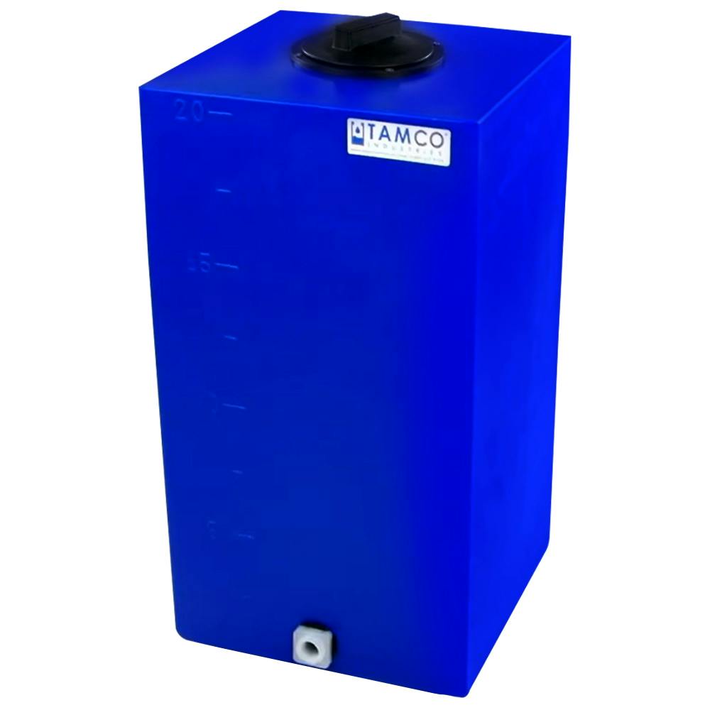 20 Gallon Blue LLDPE Square Utility Tamco® Tank with 4" Lid & 3/4" FNPT Fitting & 2-1/2-Gallon Graduations - 14" L x 14" W x 27" Hgt.