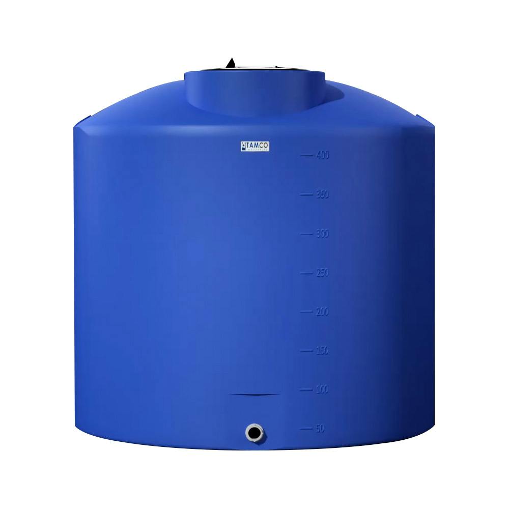 400 Gallon Tamco® Vertical Blue PE Tank with 16" Lid & 2" Fitting - 54" Dia. x 55" Hgt.