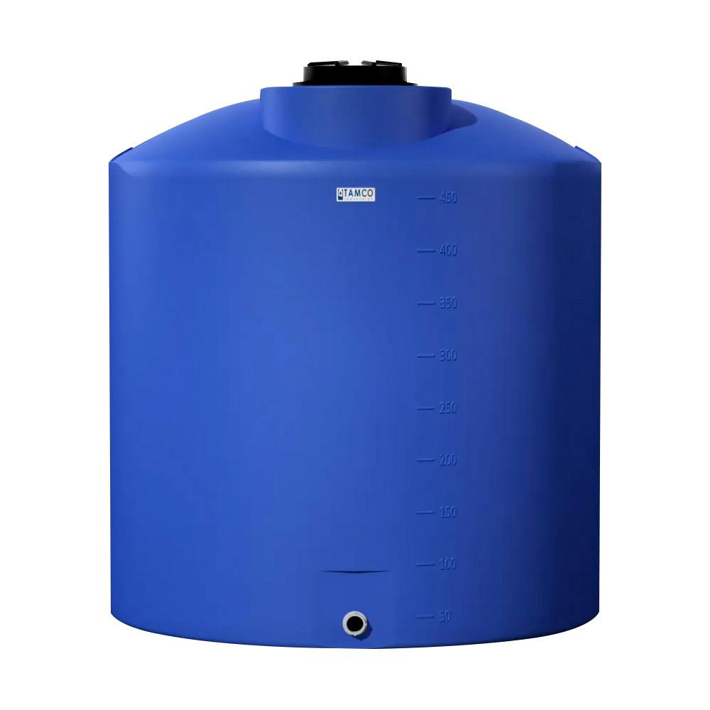 450 Gallon Tamco® Vertical Blue PE Tank with 12-1/2" Lid & 2" Fitting - 54" Dia. x 60" Hgt.
