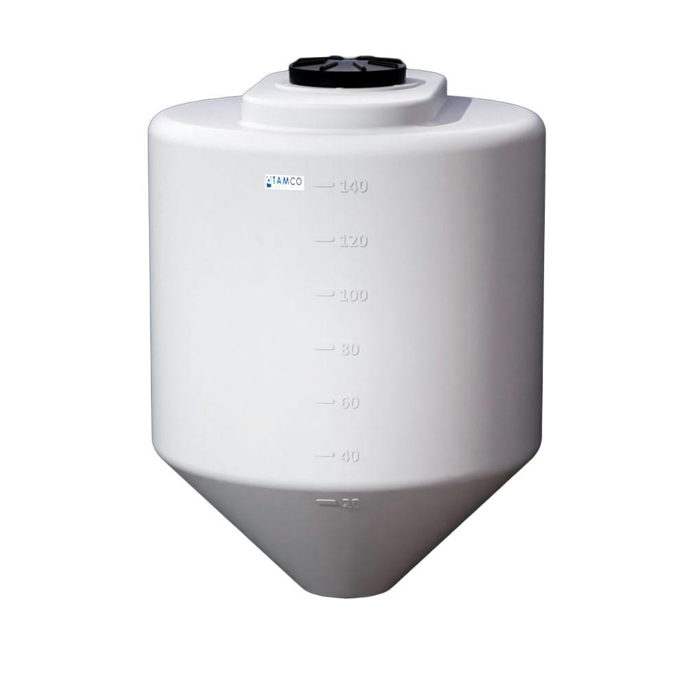 140 Gallon Cone Bottom Tamco® Tank with 45° Cone Angle & 2" FPT Boss Fitting (Full Drain) - 36" Dia. x 47" Hgt. (Stand sold separately)