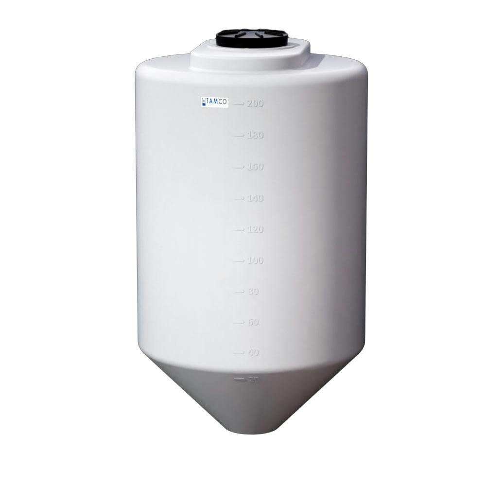 200 Gallon Cone Bottom Tamco® Tank with 45° Cone Angle & 2" FPT Bulkhead Fitting - 36" Dia. x 61" Hgt. (Stand sold separately)
