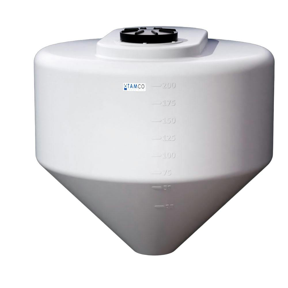 200 Gallon Tamco® Cone Bottom Tank with 45° Cone Angle & 2" FPT Bulkhead Fitting - 48" Dia. x 44-1/4" Hgt. (Stand sold separately)