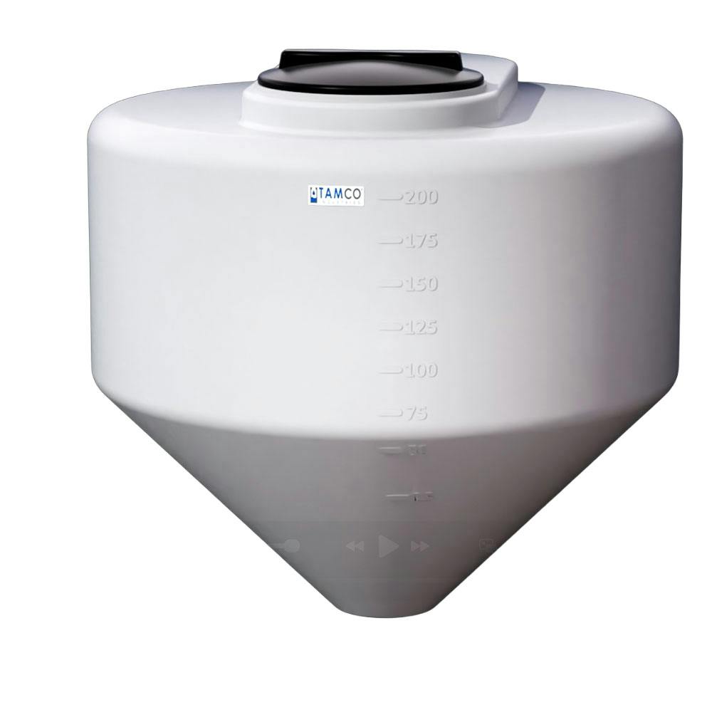 200 Gallon Tamco® Cone Bottom Tank with 45° Cone Angle & 2" FPT Boss Fitting (Full Drain) - 48" Dia. x 50-3/4" Hgt. (Stand sold separately)
