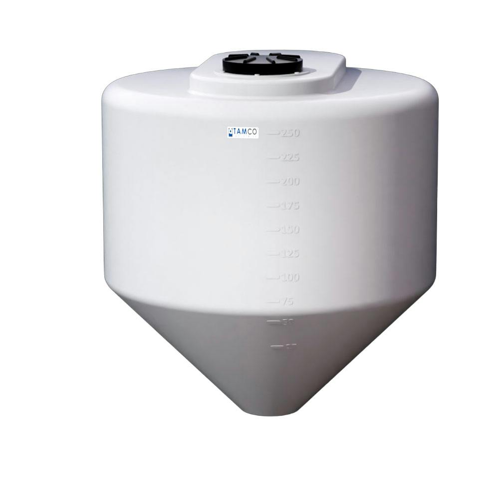 250 Gallon Tamco® Cone Bottom Tank with 45° Cone Angle & 2" FPT Bulkhead Fitting - 48" Dia. x 50-3/4" Hgt. (Stand sold separately)