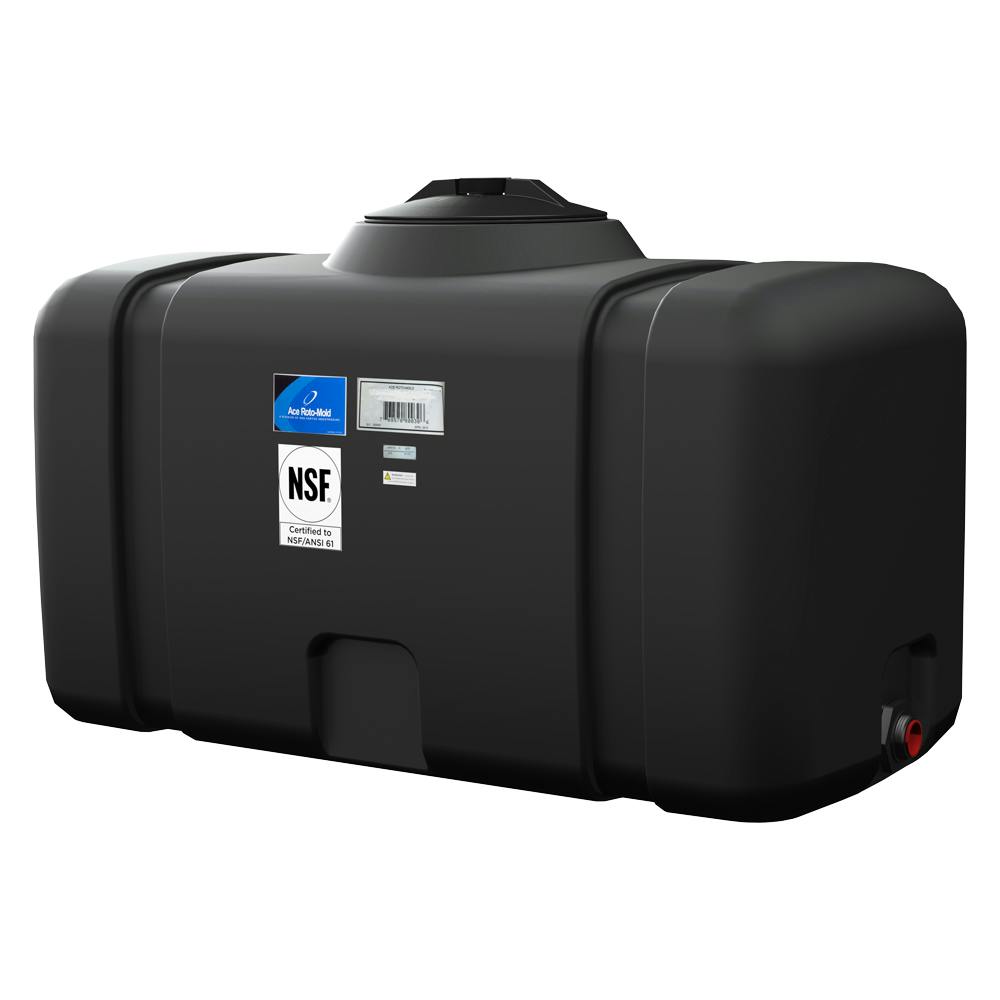 50 Gallon Black Flat Bottom Tank with 8" Lid & 1" Fitting - 38" L x 19" W x 23" Hgt.