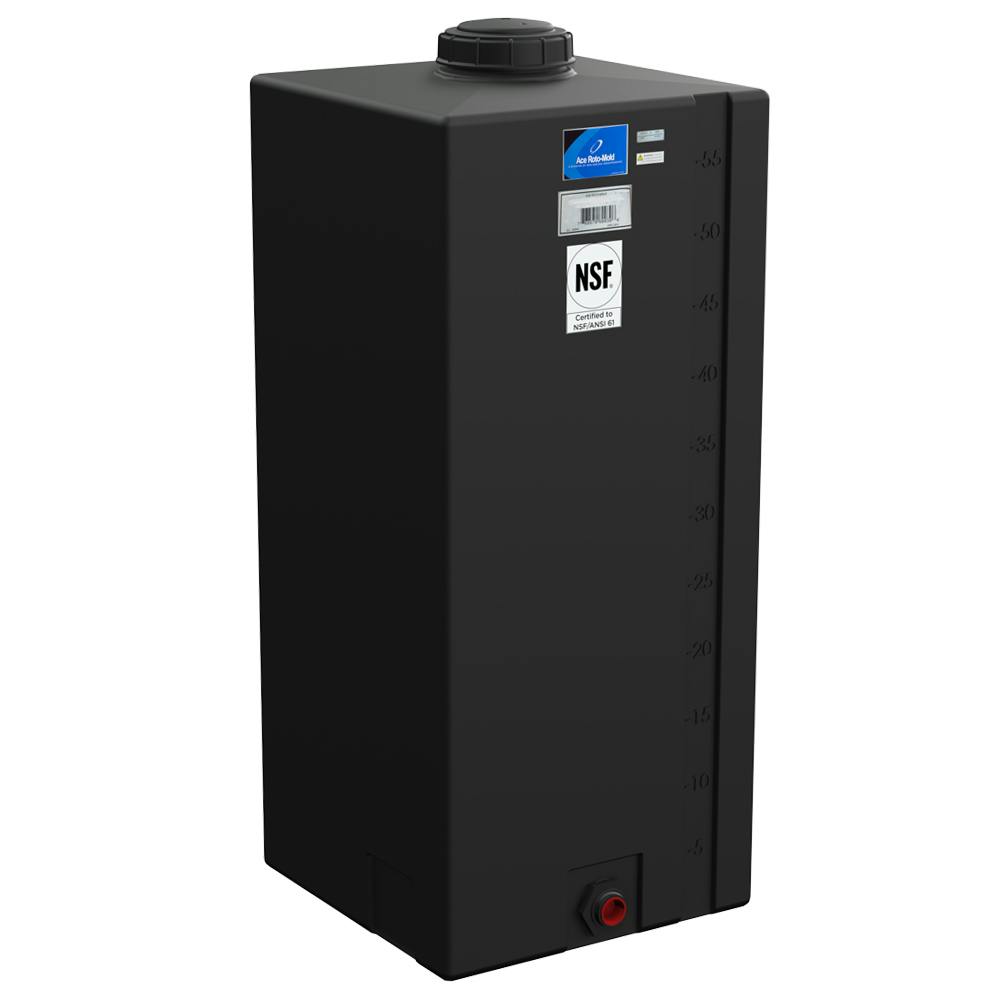 55 Gallon Heavy-Duty Black Specialty Tank with 5" Lid & 1" Fitting - 18" L x 18" W x 44" Hgt.