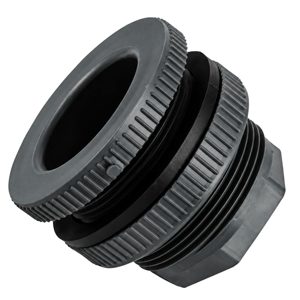 1/2" Socket x 1/2" FNPT Loose Gray PVC Heavy-Duty Bulkhead Fitting with EPDM Gasket - 1-1/4" Hole Size