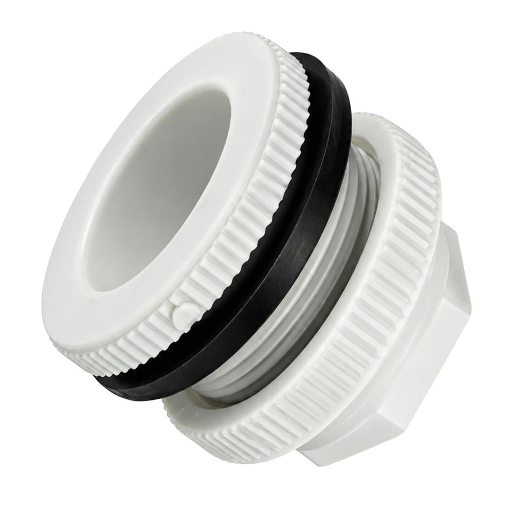 1-1/4" FNPT x 1-1/4" FNPT Loose White Polypropylene Heavy-Duty Bulkhead Fitting with EPDM Gasket - 2-5/16" Hole Size