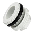 1" Socket x 1" FNPT Installed White Polypropylene Heavy-Duty Bulkhead Fitting with EPDM Gasket - 1-7/8" Hole Size