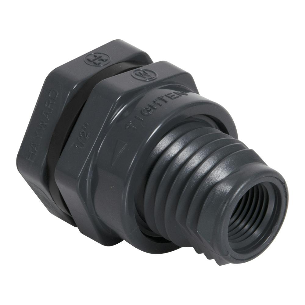 1/2" Loose Thread x Thread Gray PVC Bulkhead Fitting w/FPM Gasket - 1.38" Hole Size