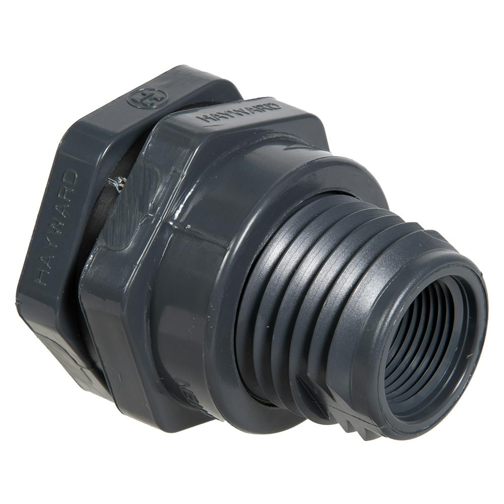 3/4" Loose Thread x Thread Gray PVC Bulkhead Fitting w/FPM Gasket - 1.63" Hole Size