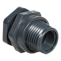 1" Installed Thread x Thread Gray PVC Bulkhead Fitting w/FPM Gasket - 1.88" Hole Size