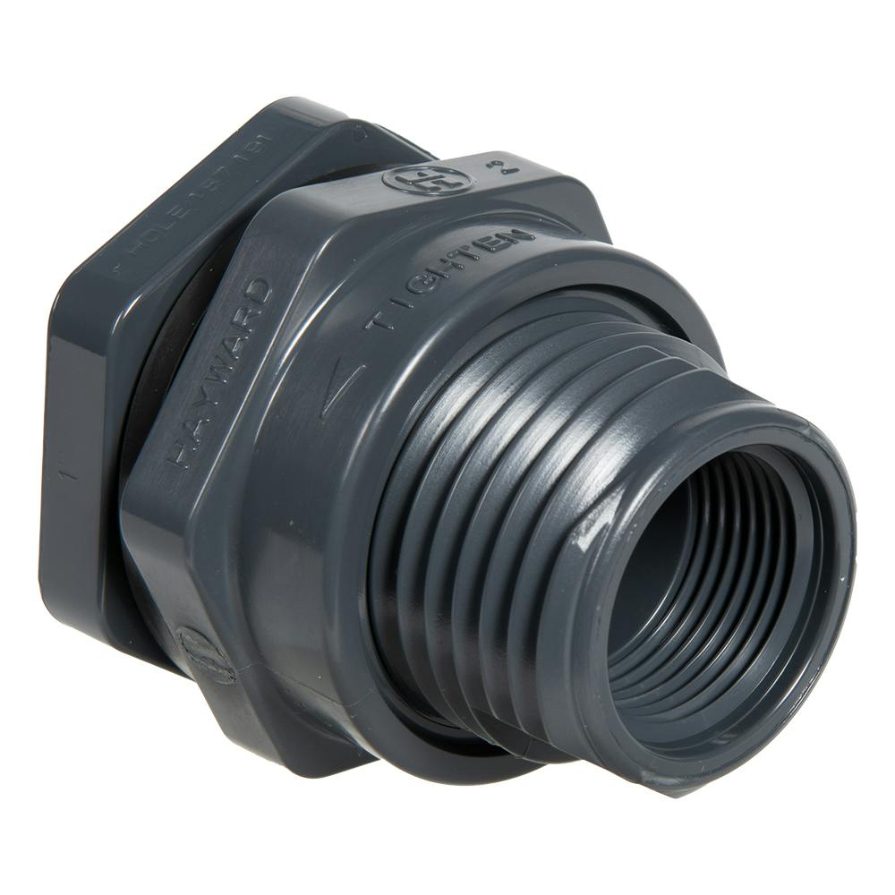 1" Installed Thread x Thread Gray PVC Bulkhead Fitting w/FPM Gasket - 1.88" Hole Size
