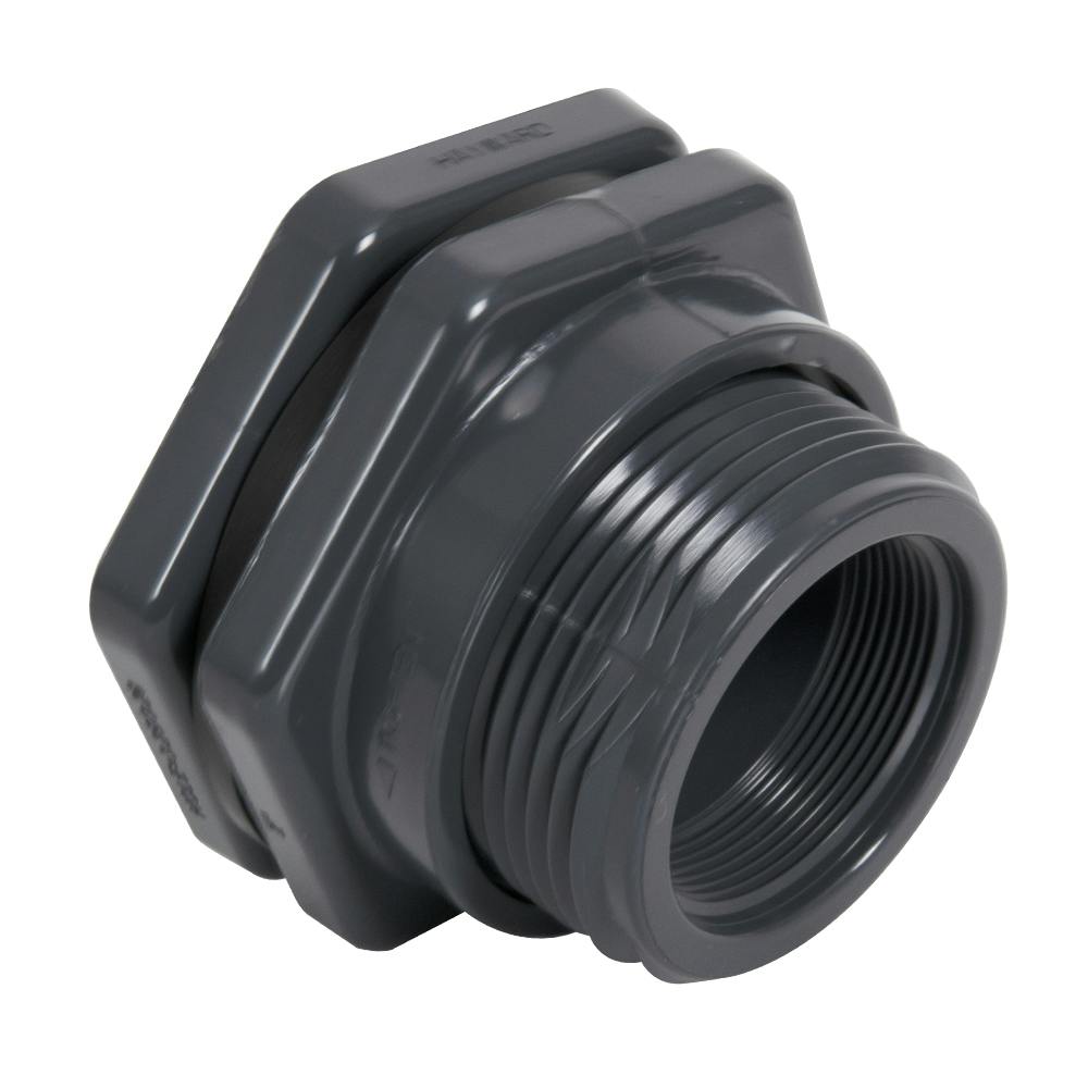 2" Loose Thread x Thread Gray PVC Bulkhead Fitting w/FPM Gasket - 3.25" Hole Size