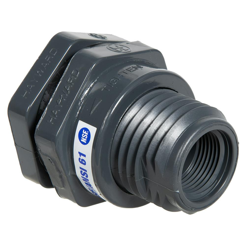 3/4" Loose Thread x Thread Gray PVC Bulkhead Fitting w/EPDM Gasket - 1.63" Hole Size