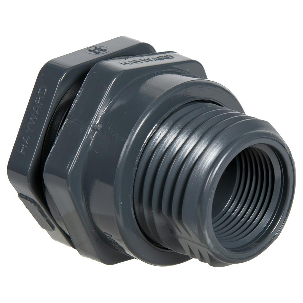 1" Installed Thread x Thread Gray PVC Bulkhead Fitting w/EPDM Gasket - 1.88" Hole Size