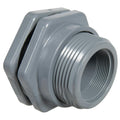 2" Installed Thread x Thread Gray PVC Bulkhead Fitting w/EPDM Gasket - 3.25" Hole Size