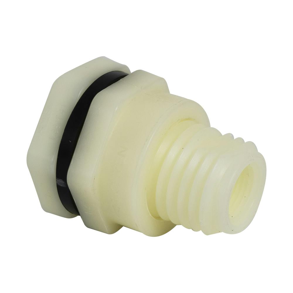 1/2" Loose Thread x Thread Natural Polypropylene Bulkhead Fitting w/FPM Gasket - 1.38" Hole Size