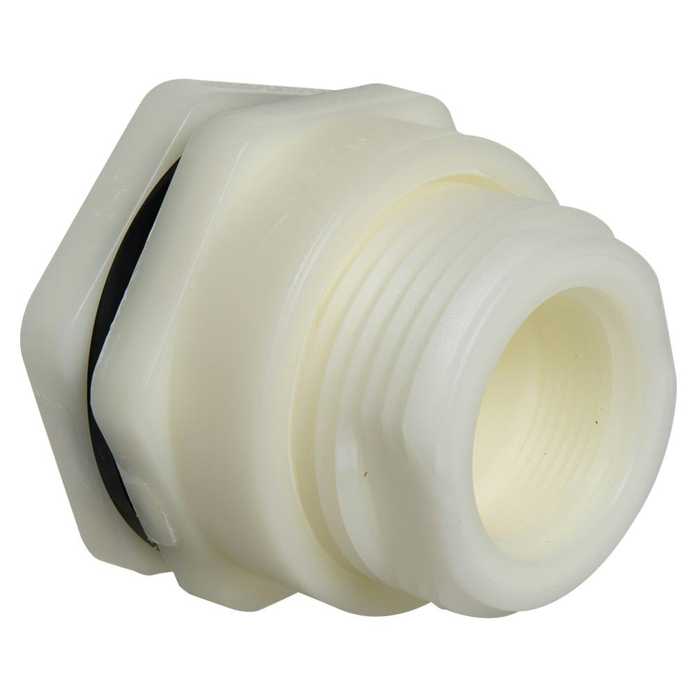 1-1/2" Loose Thread x Thread Natural Polypropylene Bulkhead Fitting w/FPM Gasket - 2.63" Hole Size
