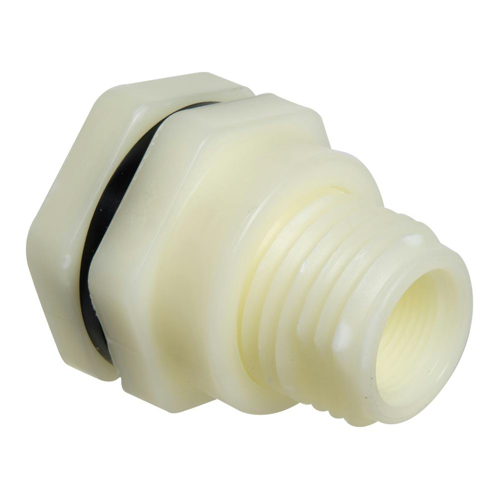 1" Loose Thread x Thread Natural Polypropylene Bulkhead Fitting w/FPM Gasket - 1.88" Hole Size