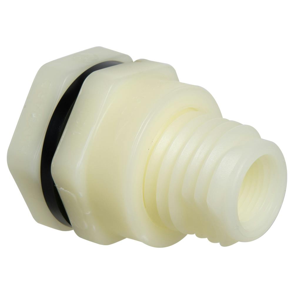 3/4" Installed Thread x Thread Natural Polypropylene Bulkhead Fitting w/EPDM Gasket - 1.63" Hole Size