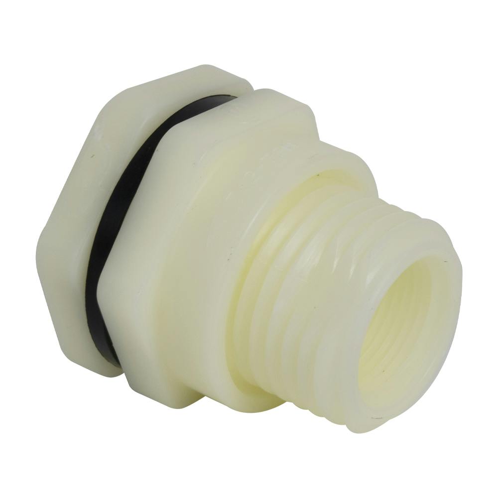 1" Loose Thread x Thread Natural Polypropylene Bulkhead Fitting w/EPDM Gasket - 1.88" Hole Size