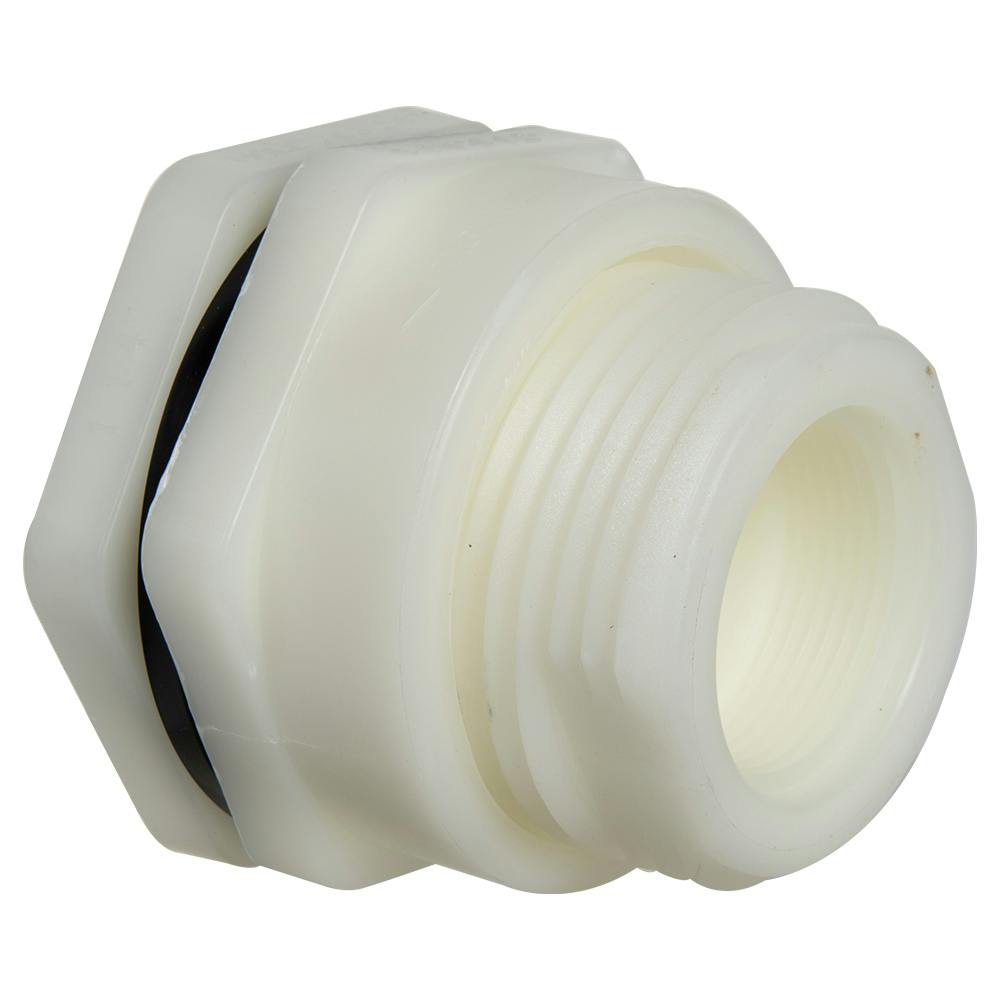 1-1/2" Installed Thread x Thread Natural Polypropylene Bulkhead Fitting w/EPDM Gasket - 2.63" Hole Size