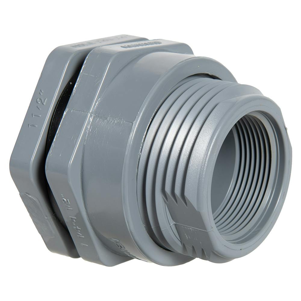 1-1/2" Installed Socket x Thread Light Gray CPVC Bulkhead Fitting w/EPDM Gasket - 2.63" Hole Size