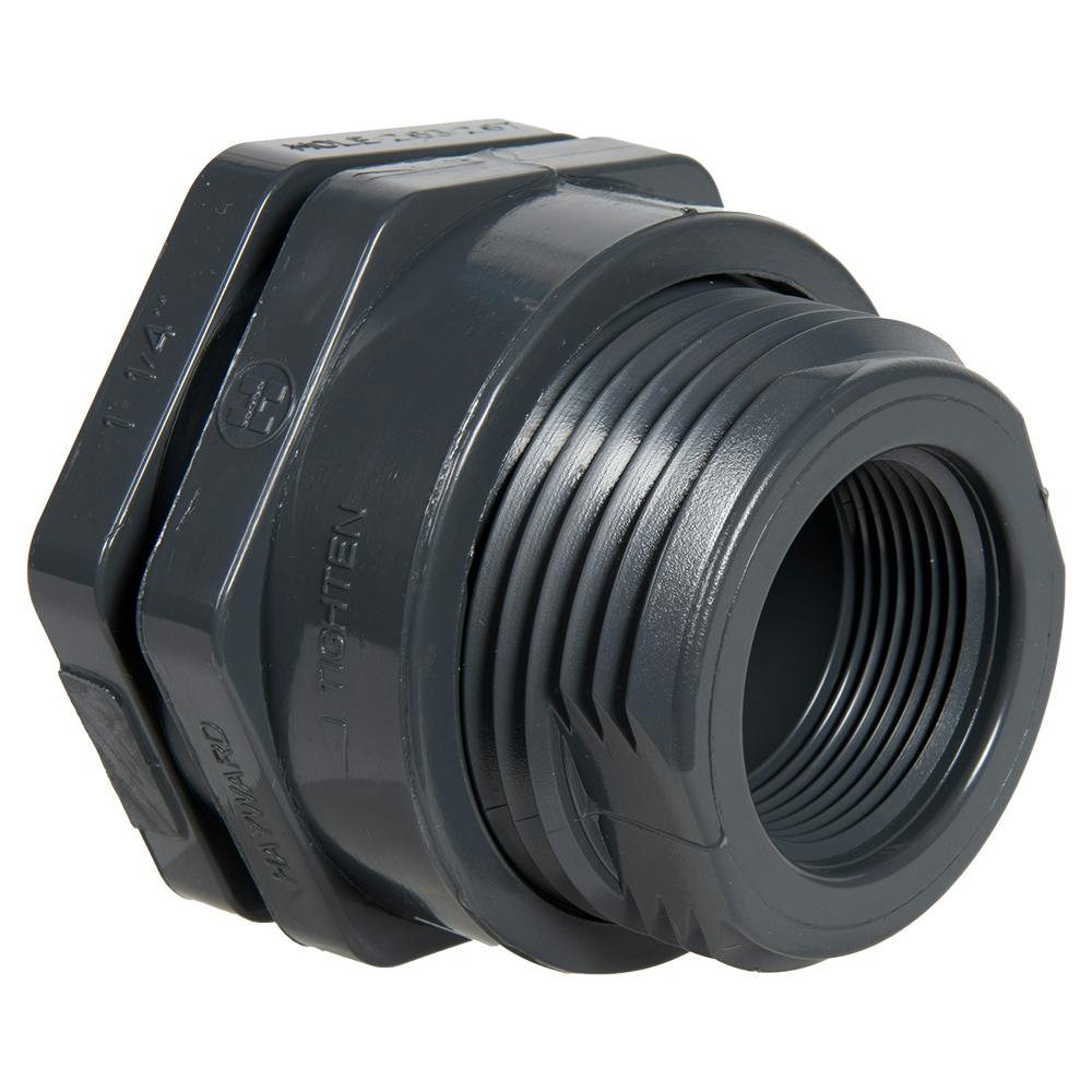 2" Loose Thread x Thread Gray PVC Bulkhead Fitting w/EPDM Gasket - 3.25" Hole Size
