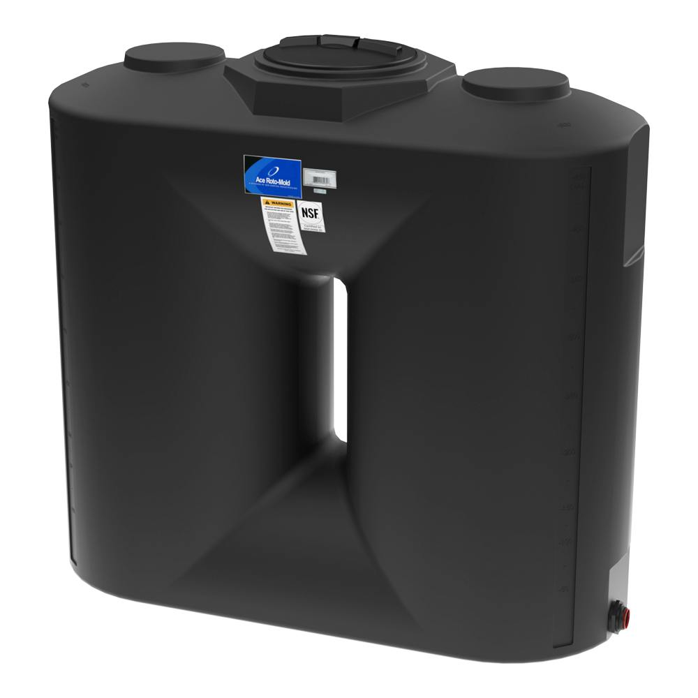 500 Gallon Black Flat Bottom Utility Tank with 16" Lid & 2" Fitting - 74" L x 31" W x 70" Hgt.