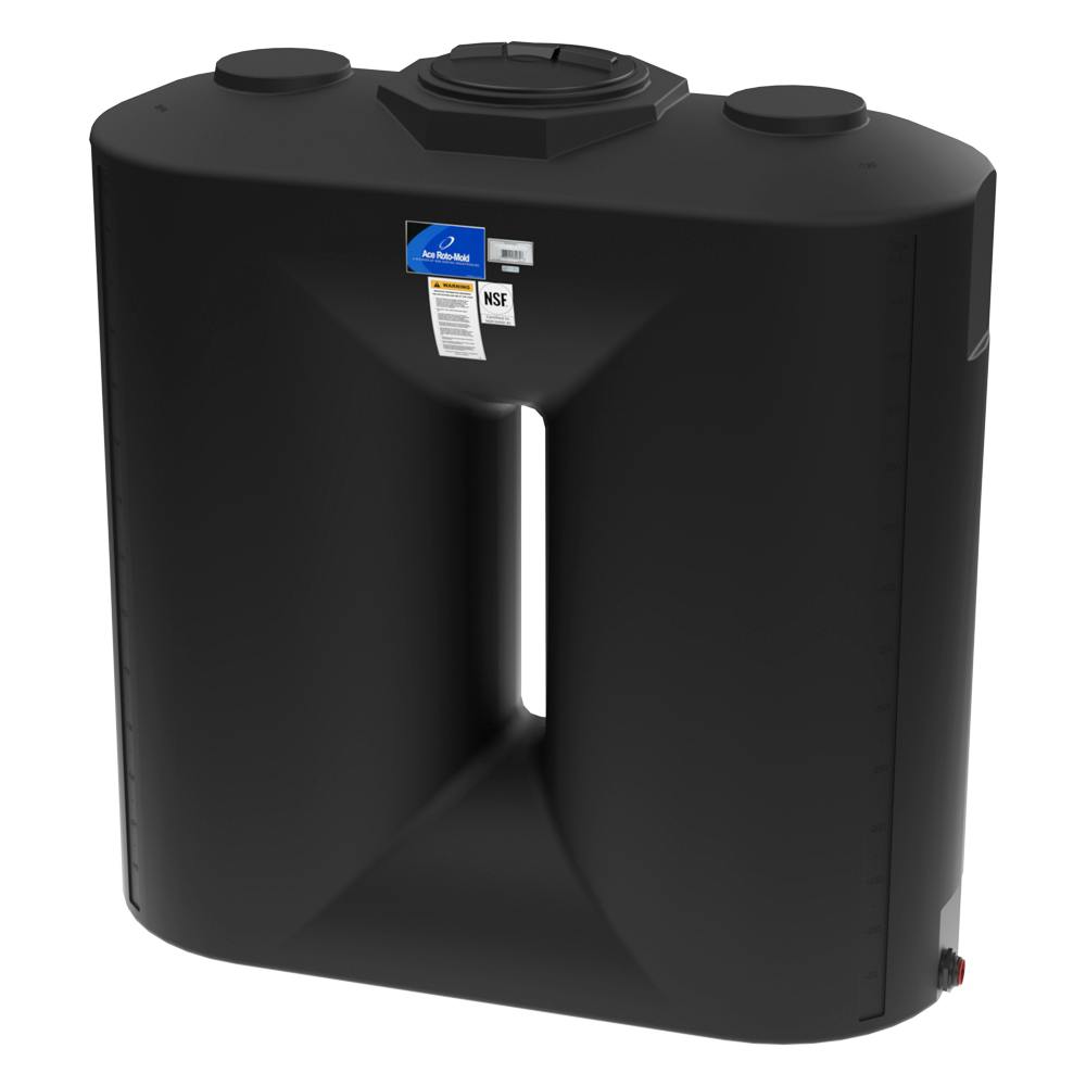 750 Gallon Black Flat Bottom Utility Tank with 16" Lid & 2" Fitting - 82" L x 35" W x 86" Hgt.