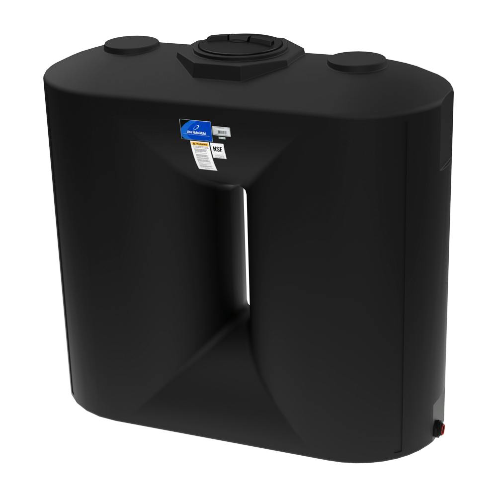 1000 Gallon Black Flat Bottom Utility Tank with 16" Lid & 2" Fitting - 92" L x 40" W x 89" Hgt.