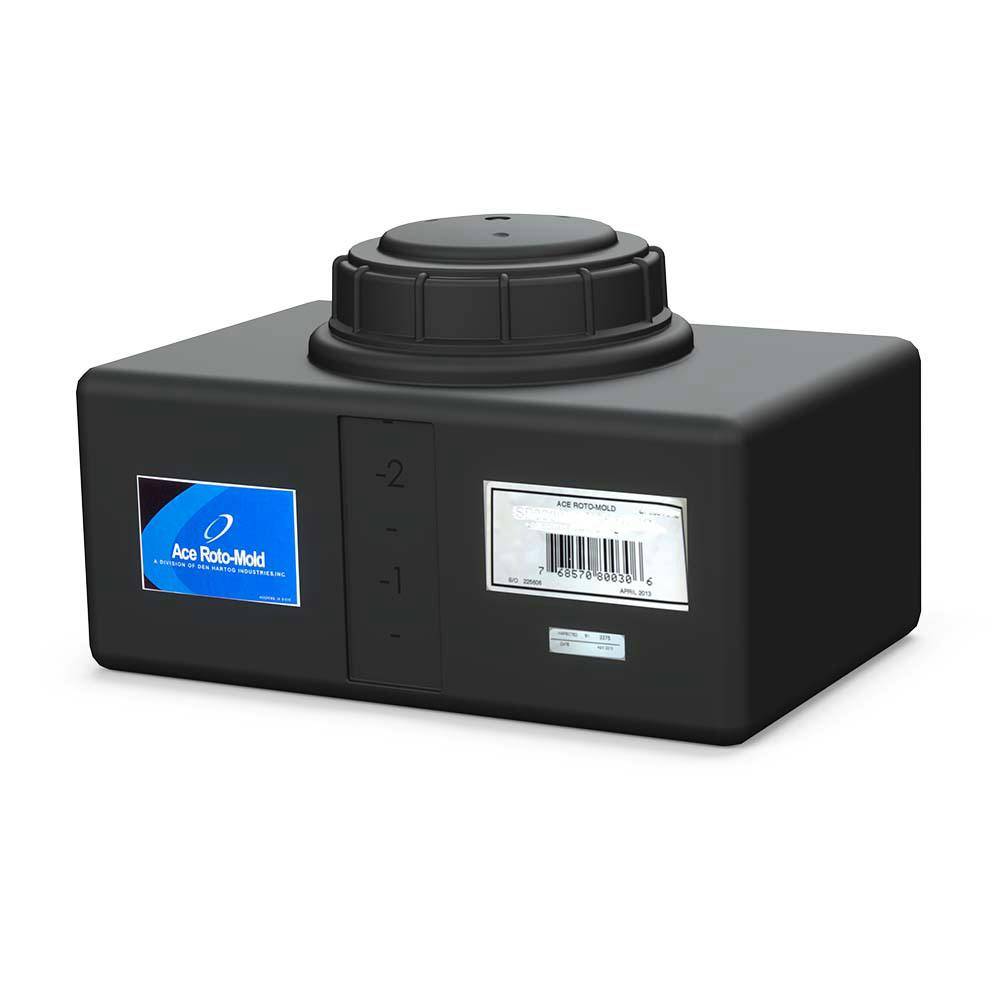 2.8 Gallon Black Polyethylene Rectangular Flat Bottom Tank with 5" Lid & No Fitting - 14" L x 9" W x 9" Hgt.