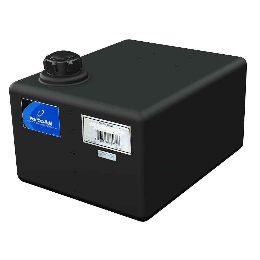 6 Gallon Black Polyethylene Rectangular Flat Bottom Tank with Pump Mount, 2" Lid & No Fitting - 15" L x 12" W x 8" Hgt.