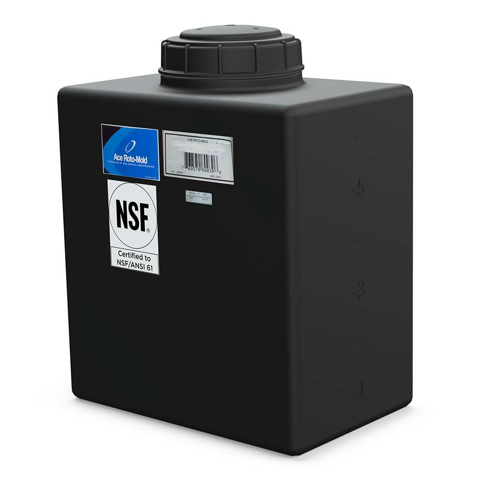 7 Gallon Black Polyethylene Rectangular Flat Bottom Tank with 5" Lid & 3/4" Fitting - 14" L x 9" W x 15" Hgt.