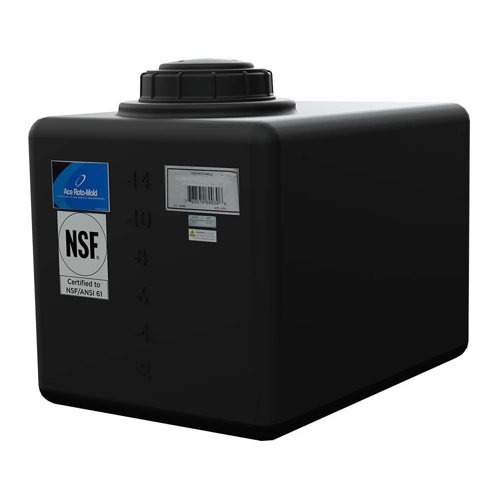 16 Gallon Black Polyethylene Rectangular Flat Bottom Tank with 5" Lid & 3/4" Fitting - 21" L x 14" W x 14" Hgt.